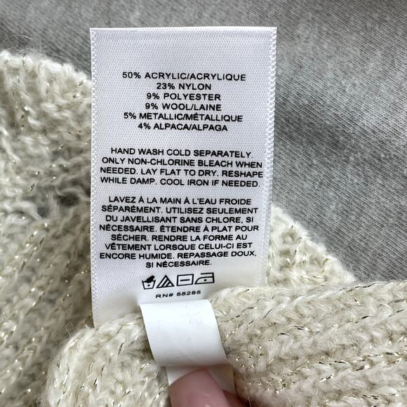 New Express Ruffle Mock Neck Pointelle Peplum Sweater White Gold Glam Holiday S - Picture 11 of 11